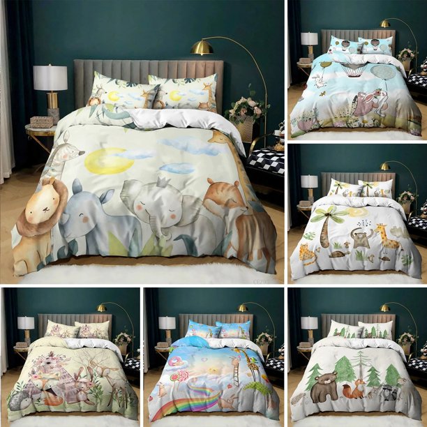 Animal Duvet Cover Set Cute African Animal Print Bedding Set Microfiber Colorful Jungle Animals Zoo Party Quilt Cover