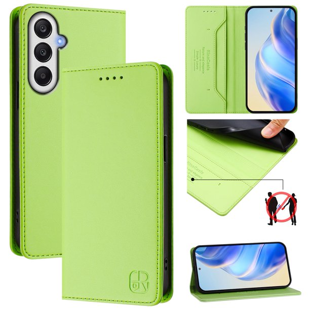 Funda Billetera con Soporte para Samsung Galaxy A05s Bloqueo RFID Plegable Verde claro