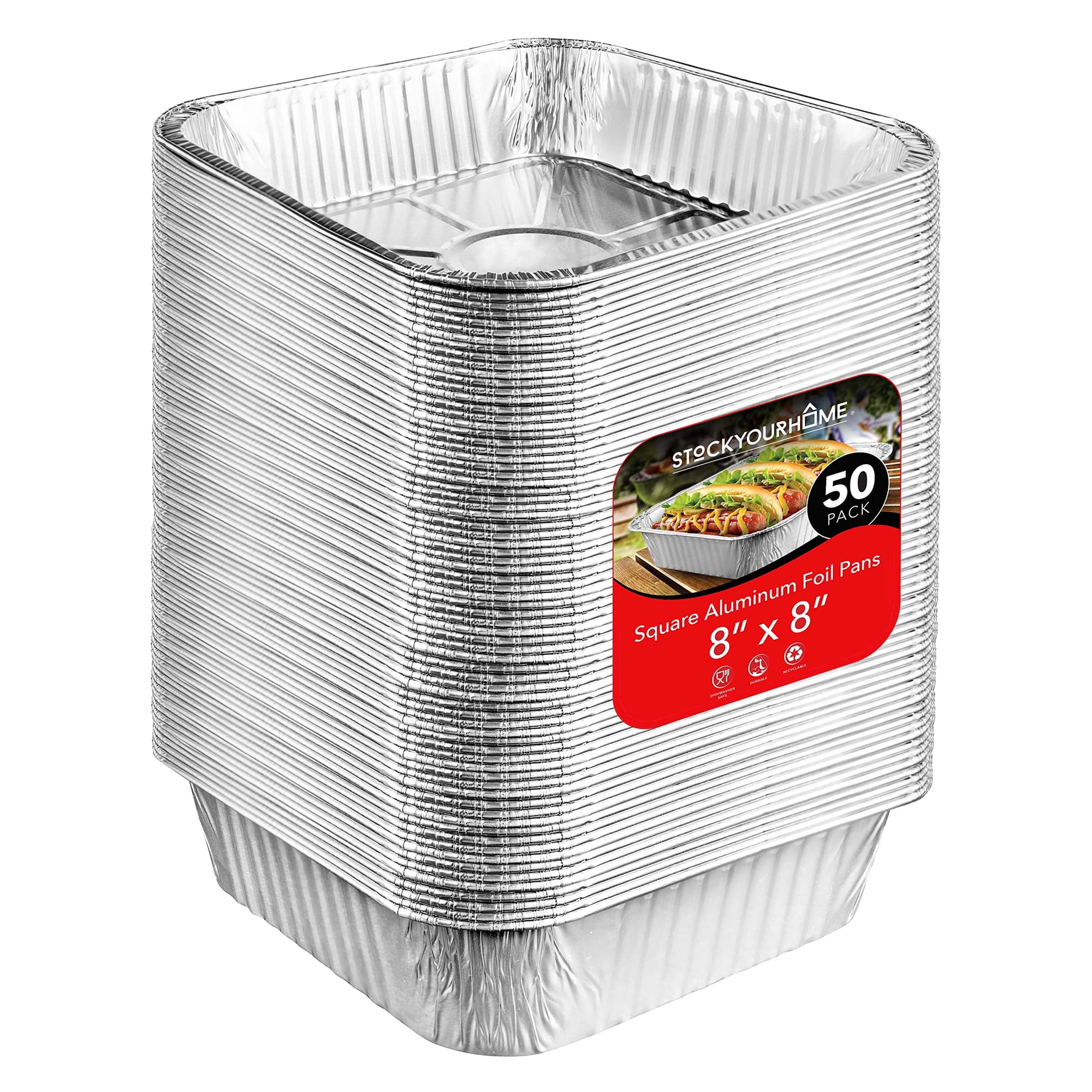 Bandejas De Aluminio Cuadradas De 8x8 Pulgadas, Paquete De 50, Stock Your Home