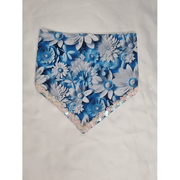 Bandana mascota flores celeste talla XXS