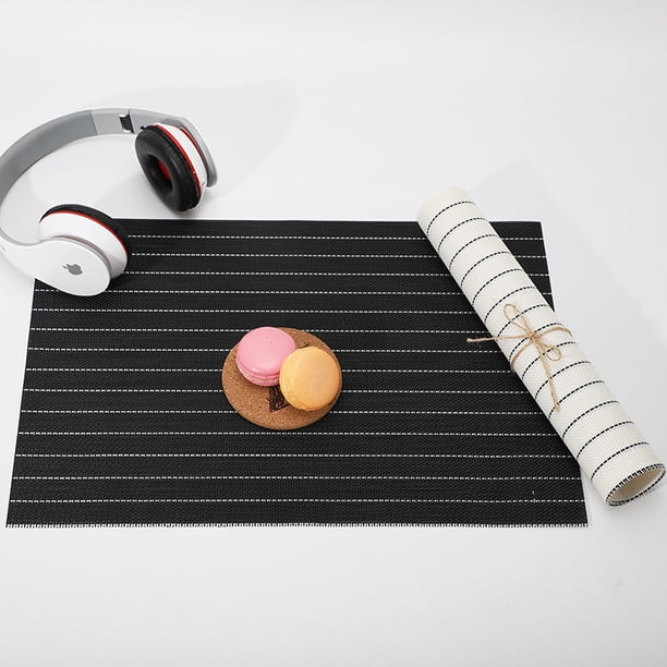 XmhyTop Juego de 6 Manteletes Individuales para Mesa, Hechos de PVC Resistente, Antideslizantes y Termorresistentes, Ideal para Hogares, Restaurantes y Cocinas, Estilo O, 45*30cm, Negro
