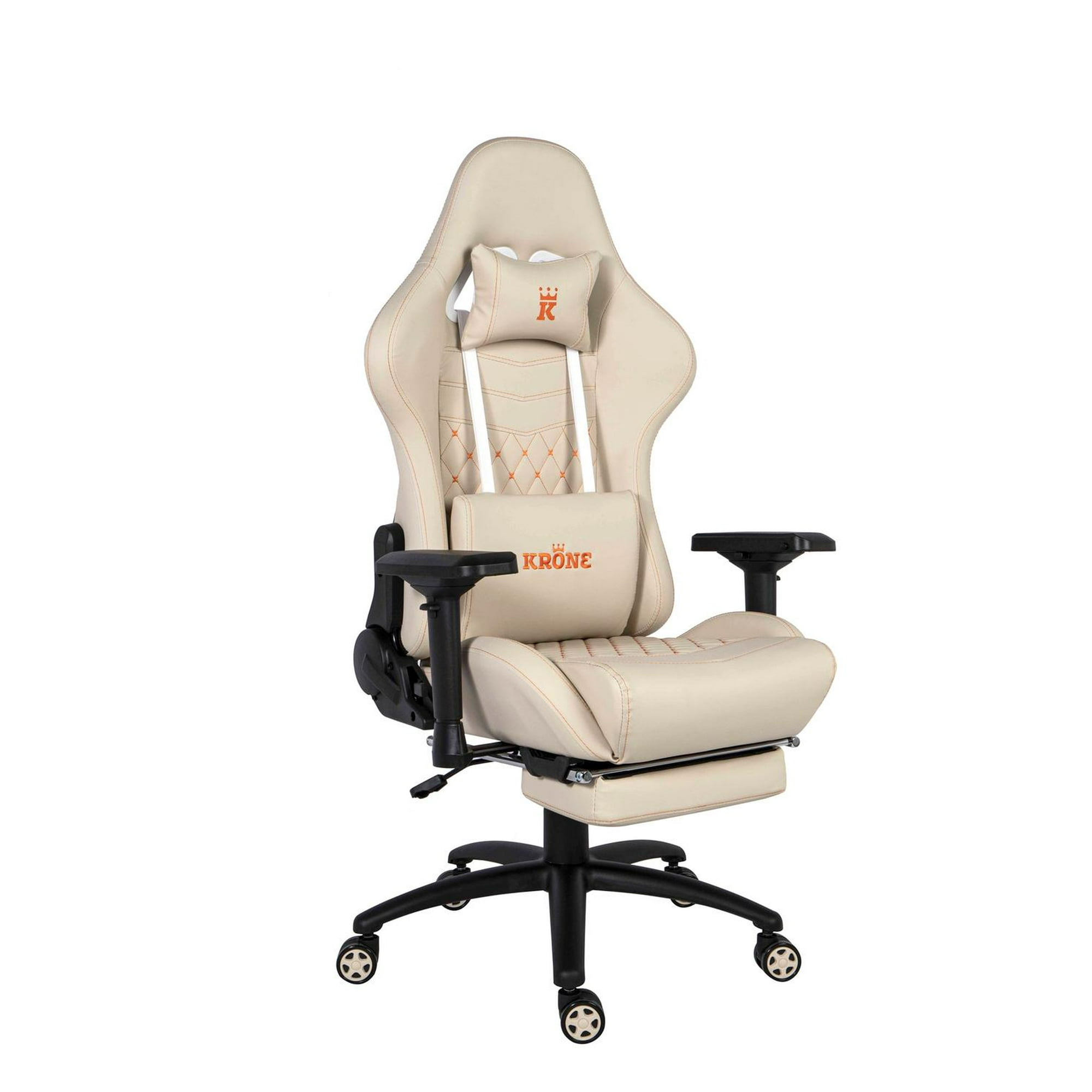Silla Gamer Oficina Krone Xl Pro Reclinable + Masaje + Apoyapiés Blanco