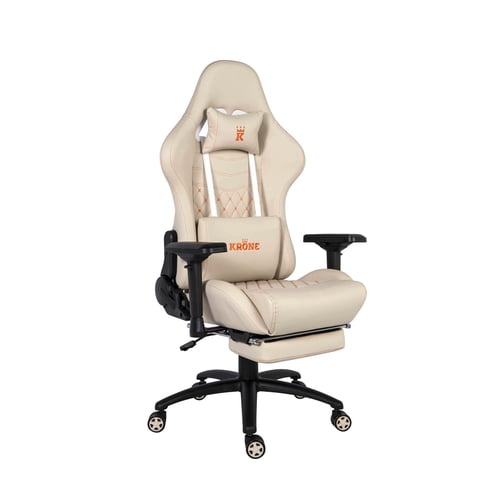 Silla Gamer Oficina Krone Xl Pro Reclinable + Masaje + Apoyapiés Blanco