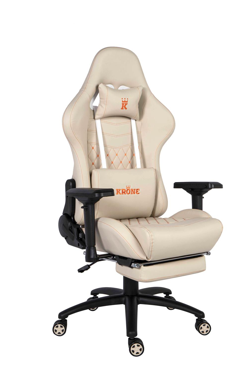 Silla Gamer Oficina Krone Xl Pro Reclinable + Masaje + Apoyapiés Blanco