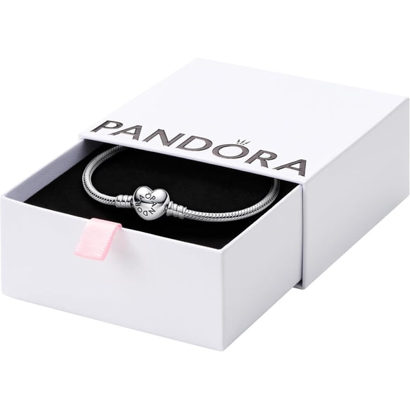 Pulsera Pandora Moments Cadena Serpiente Cierre Corazan Plata