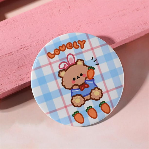 1PCS Mini Mirror Cartoon Touch Up Makeup Cartoon Small Mirror Skin Care Tools Pu Handheld Small Round Mirror Health & Beauty