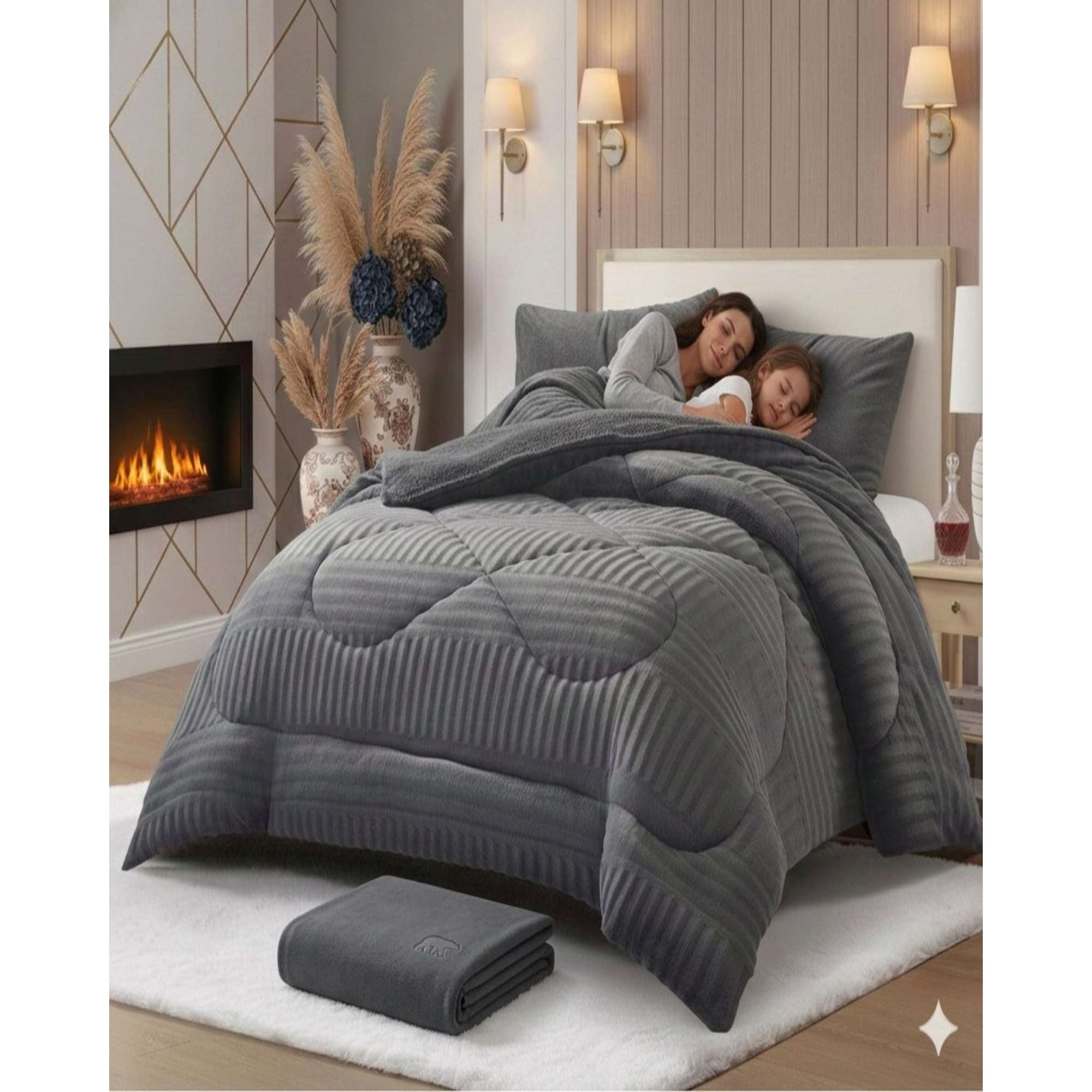 Mylhogar - Set Cubrecama Chiporro Más Sábana Polar King Premium