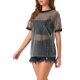 thumbnail image 4 of INSPIRE CHIC Camiseta de Malla para Mujer Cubierta de Fiesta Manga Corta Transparente Tops S Negro Plata, 4 of 6