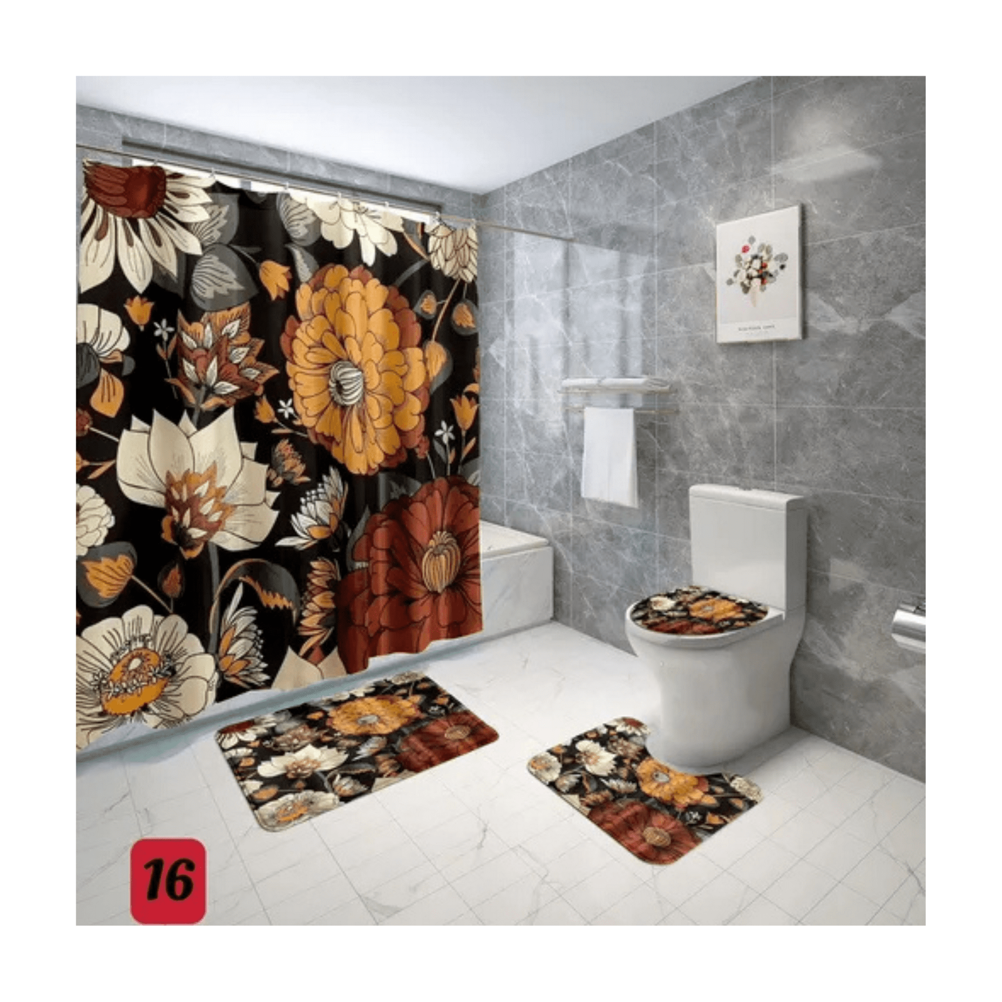 Genérico - Cortina De Ducha Con Set De Alfombra Tapete