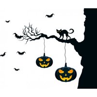 Rienda Libre Graphics - Decomural Pumpkin Tree & Black Cat Ws-50559