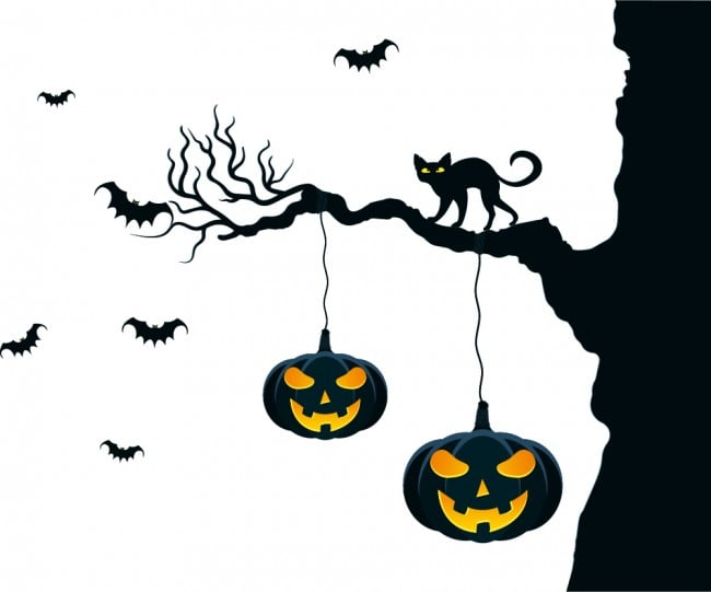 Rienda Libre Graphics - Decomural Pumpkin Tree & Black Cat Ws-50559