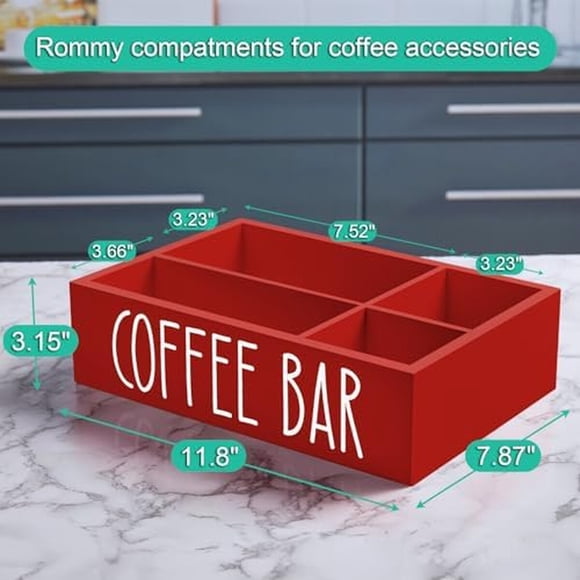 Organizador de Café ALELION Rojo 4 Compartimentos Divisores Removibles