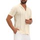 thumbnail image 4 of INSPIRE CHIC Camisa de Hombre de Punto Hueco de Manga Corta con Botones y Rayas S Beige, 4 of 6