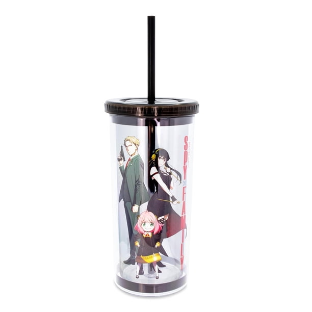 Vaso frío de plástico Silver Buffalo Spy X Family Trio con tapa resistente a fugas y pajita reutilizable | Vaso de viaje para bebidas y bebidas | Capacidad de 20 onzas
