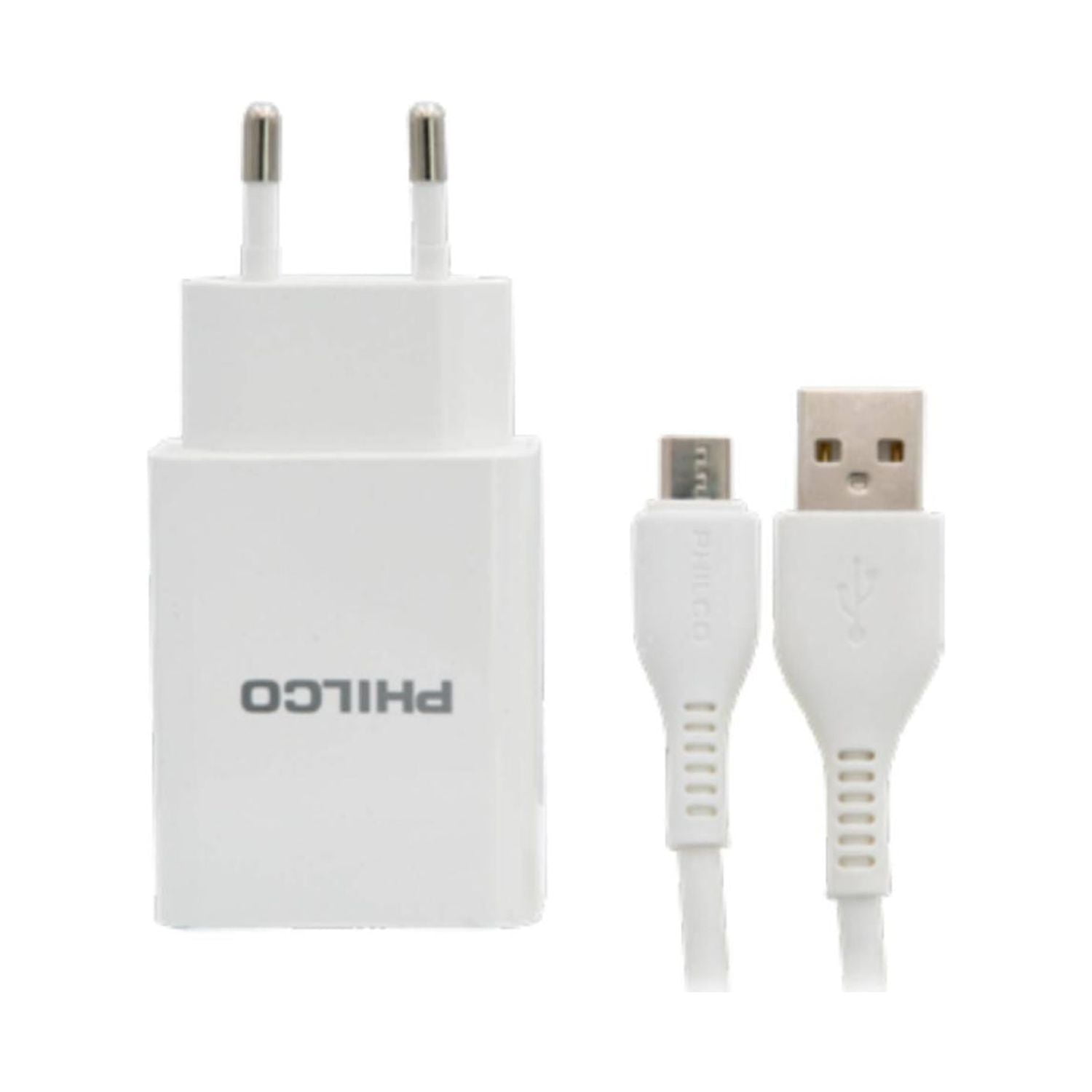 Philco - Cargador De Pared 2 Usb 2.1a Cable Micro Usb Blanco