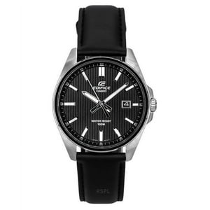Casio - Reloj Edifice Análogo Correa De Cuero Resistente Esfera Negra Cuarzo Efv-150L-1A 100M Para Hombre