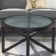 thumbnail image 3 of Modern simple glass coffee table, tempered glass coffee table solid wood base round transparent glass top modern living room terrace study coffee table, 3 of 3
