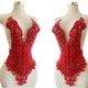 thumbnail image 1 of Aplicación cosible de encaje con cuentas de cristal rojas hecha a mano, 1 of 5