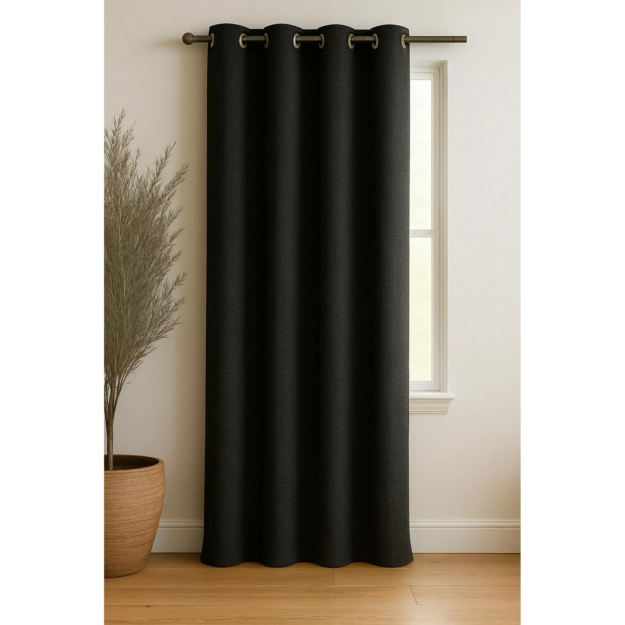 Clems - Cortina Engomada Termica 100% Blackout De Tipo Lino Negro 140x225