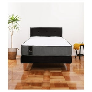 Latam Home - Cama Europea Zen Best 1.5 Plaza Tela Velvet Negro + Respaldo