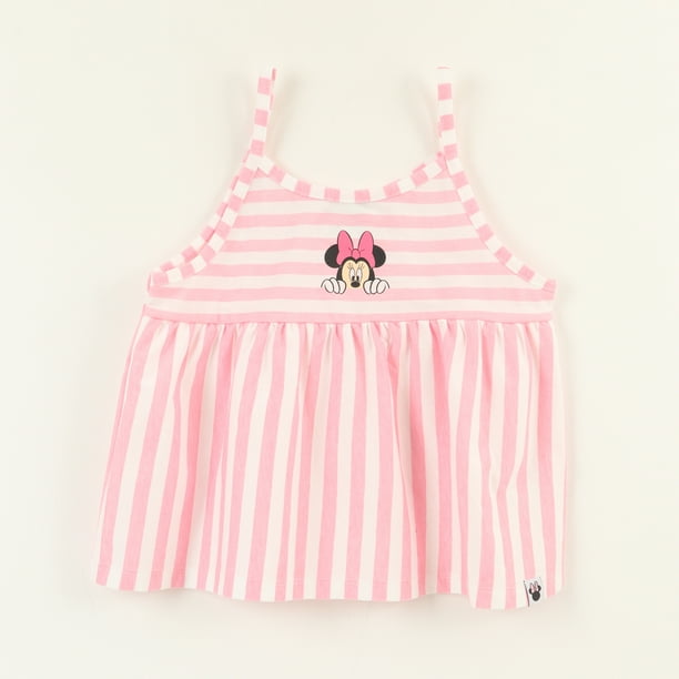 Polera Sin Manga Niña Rosado Rayas Minnie Mouse Disney