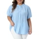 thumbnail image 1 of Agnes Orinda Blusas de Verano Casual Elegantes para Mujer de Talla Grande con Botones, Manga Abullonada y Cuello Mao, Talla 2X Azul Claro, 1 of 6