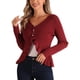 thumbnail image 1 of INSPIRE CHIC Chaqueta de Manga Larga para Mujer con Botones y Volantes en el Cuello en V, Cárdigan Suéter M Rojo Oscuro, 1 of 6