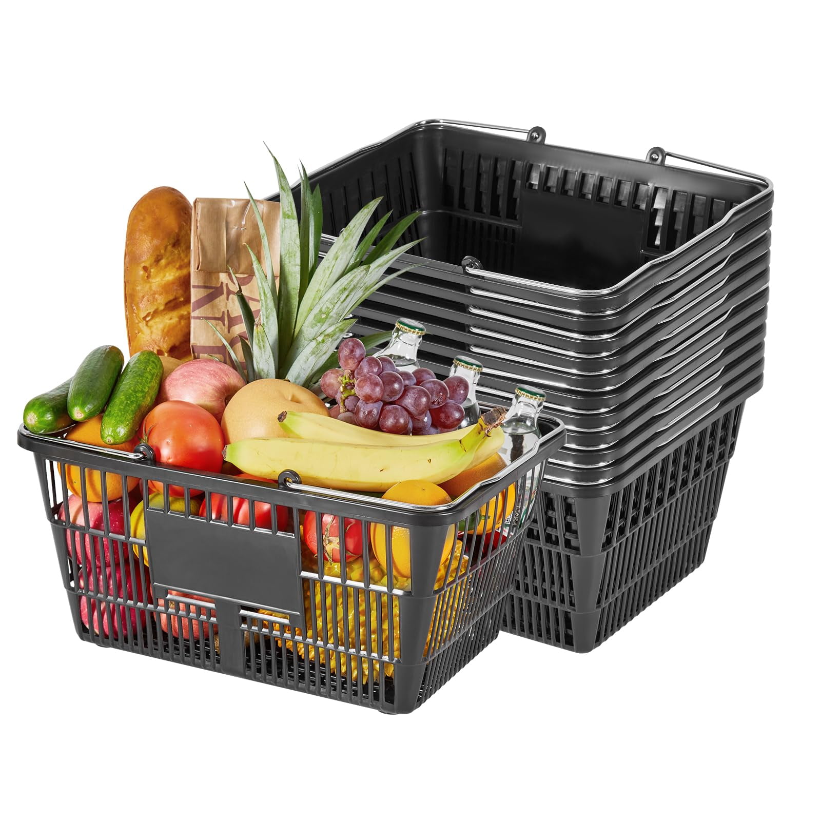 Vevor - Cestas De Compras 12 Unidades 21 L Apilables Plástico Pe Color Negro