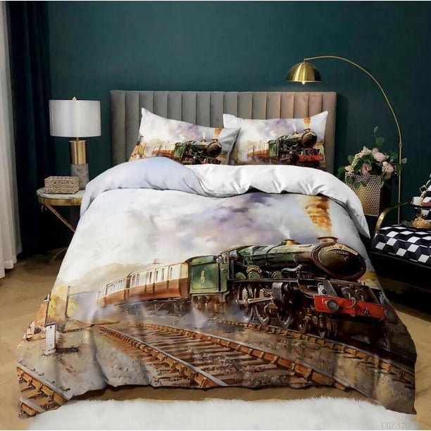 Steam Train Quilt Duvet Cover Set Home Textiles Children Pillowcase Bedspread3-Piece Bedding Set