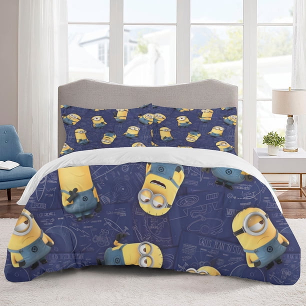 Minions Bedding Sets Cartoon Duvet Cover Lightweight 3 Piece Bet Sets for Kids Boys Girls