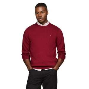 Jersey Tommy Hilfiger Liso Con Cuello Redondo Para Hombre, Color Rojo, Talla M