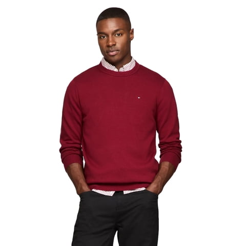 Jersey Tommy Hilfiger Liso Con Cuello Redondo Para Hombre, Color Rojo, Talla M