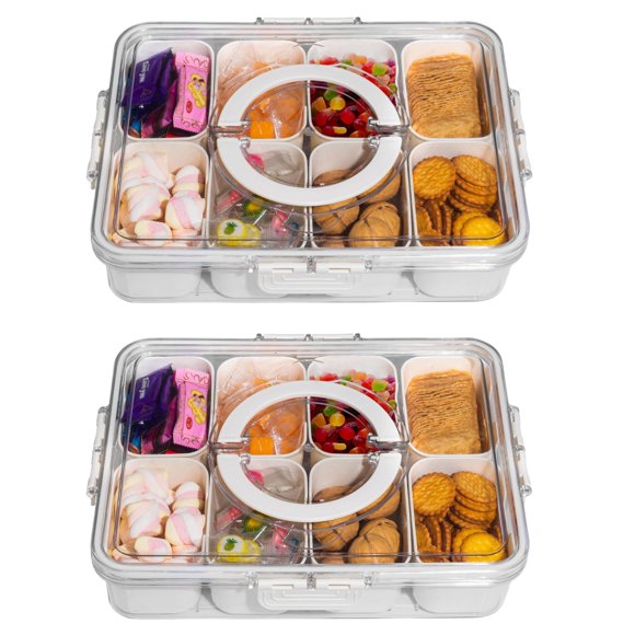 Bandeja para servir aperitivos WACOI dividida con tapa y asa, 2 paquetes, blanca