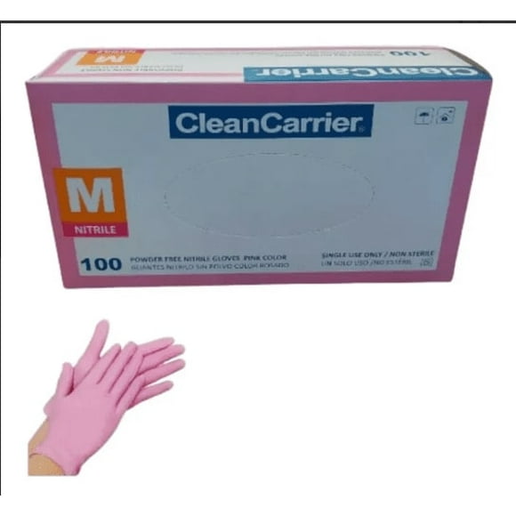 Guante Nitrilo Rosado Clean Carrier 100 Unidades Color Rosa Talla M
