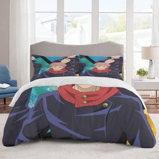 Jujutsu Kaisen Bedding Sets Cartoon Duvet Cover Lightweight 3 Piece Bet Sets for Kids Boys Girls