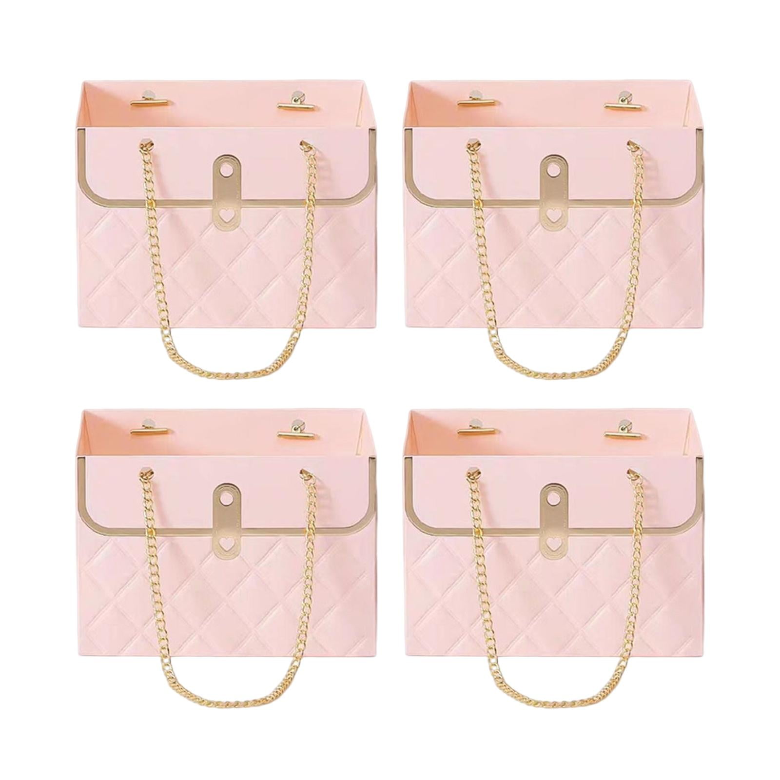 Magideal - 4x Caja De Flores Flores Presente Almacenamiento Bolsa De Papel De Regalo Con Asa Bolsa De Flores Portátil Para Hotel Día De San Valentín Accesorios Rosa