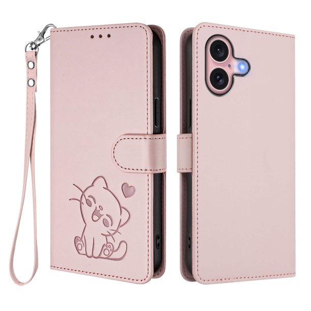 Funda Volteable con Diseño de Gato para iPhone 16, Rosa