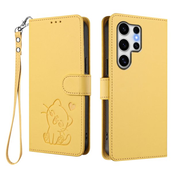 Carcasa Billetera de Cuero Sintético para Samsung Galaxy S25 Ultra, Amarillo
