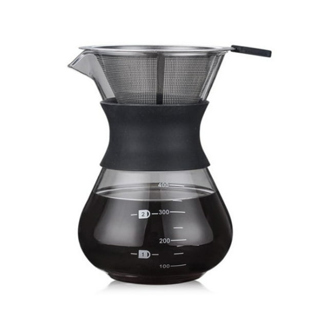 Cafetera de 400 ml con filtro de acero inoxidable, recipiente de vidrio grueso, cafetera de goteo, cafetera manual, artículos para beber para el hogar