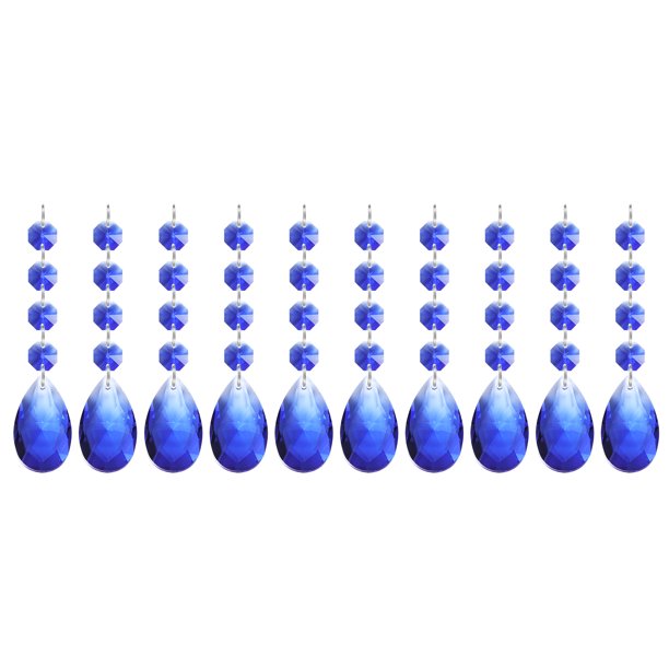 Uxcell Colgantes de Cristal en Forma de Lágrima para Candelabro, Paquete de 10, Longitud de 125mm, Prismas de Candelabro de 38mm, Adornos de Cuentas Colgantes para Decoración de Manualidades DIY, Azul