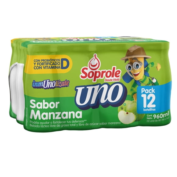 Probiótico Uno Sabor Manzana Pack 12 Botellas, 80 ml