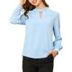 thumbnail image 2 of INSPIRE CHIC Blusa de Mujer con Cuello Alto, Pliegues, Botón de Ojal, Talla 2XL, Azul Claro, 2 of 7