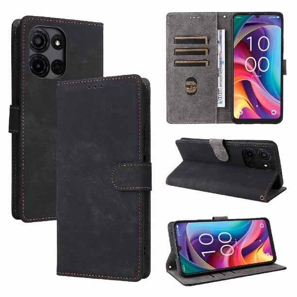 Funda Billetera para TCL K32 5G con Soporte - Cartera de Cuero con Ranuras Negro