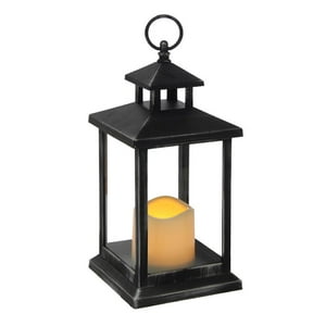 Vgo - Fanal Plástico Con Vela Led 30X14X14 Cm Negro Desteñido
