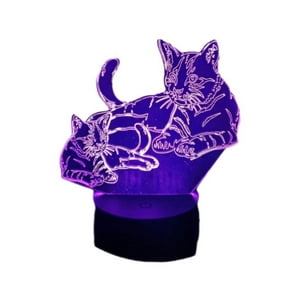Lelumania - Lampara Ilusion 3D Gatos De 7 Colores, Base Touch