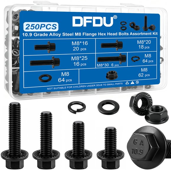 Tornillos DFDU M8 con Brida Hexagonal – Kit 250 piezas (16/20/25/30 mm)