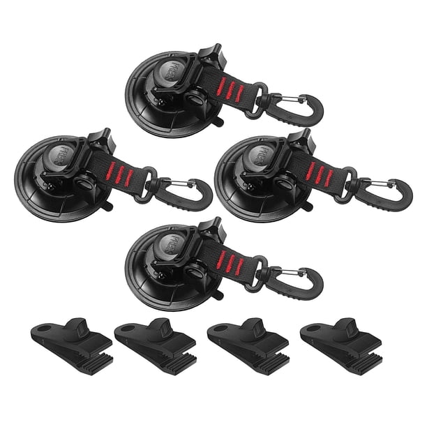 Ventosas de servicio pesado 4 piezas con ganchos Car Camping Tie Down Ventosa Accesorio de lona para acampar con gancho de seguridad Poder fuerte para con clips