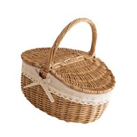 Magideal - Cesta De Mimbre, Cesta De Regalo Vacía Para El Día De La Madre, San Valentín, Cumpleaños, Con Asa, Cesta Con Tapa, Cesta De Picnic De Mimbre Navideña 26 Cm X 18 Cm X 13 Cm