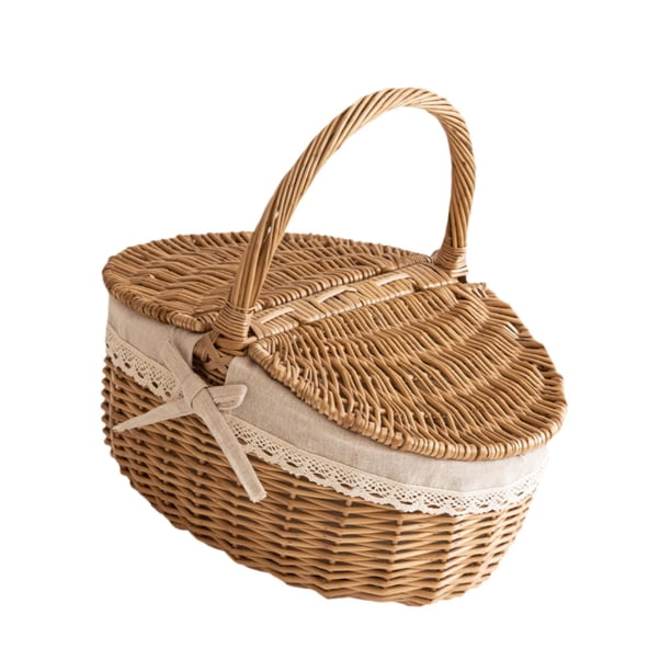 Cesta de mimbre, cesta de regalo vacía para el día de la madre, San Valentín, cumpleaños, con asa, cesta con tapa, cesta de Picnic de mimbre navideña 26 cm x 18 cm x 13 cm