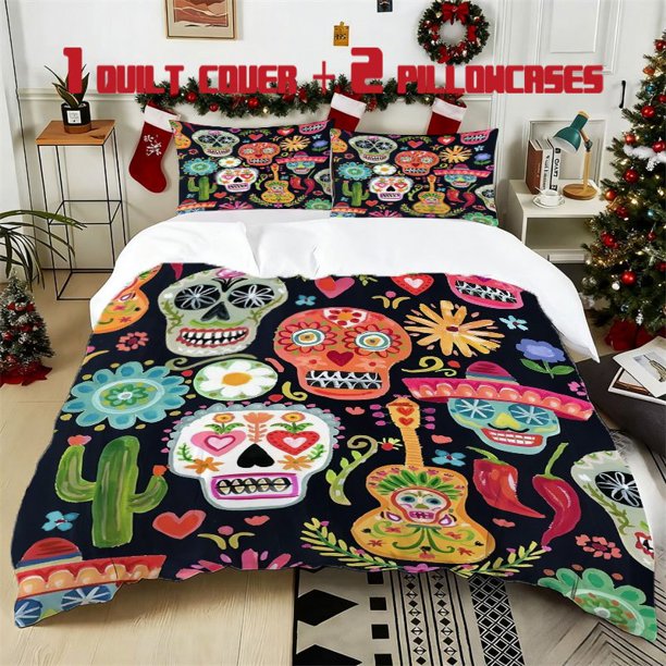3pcs Mexican Folk Elements Printed Bedding Set Soft Duvet Cover with 2 Pillowcases All Season Comfort